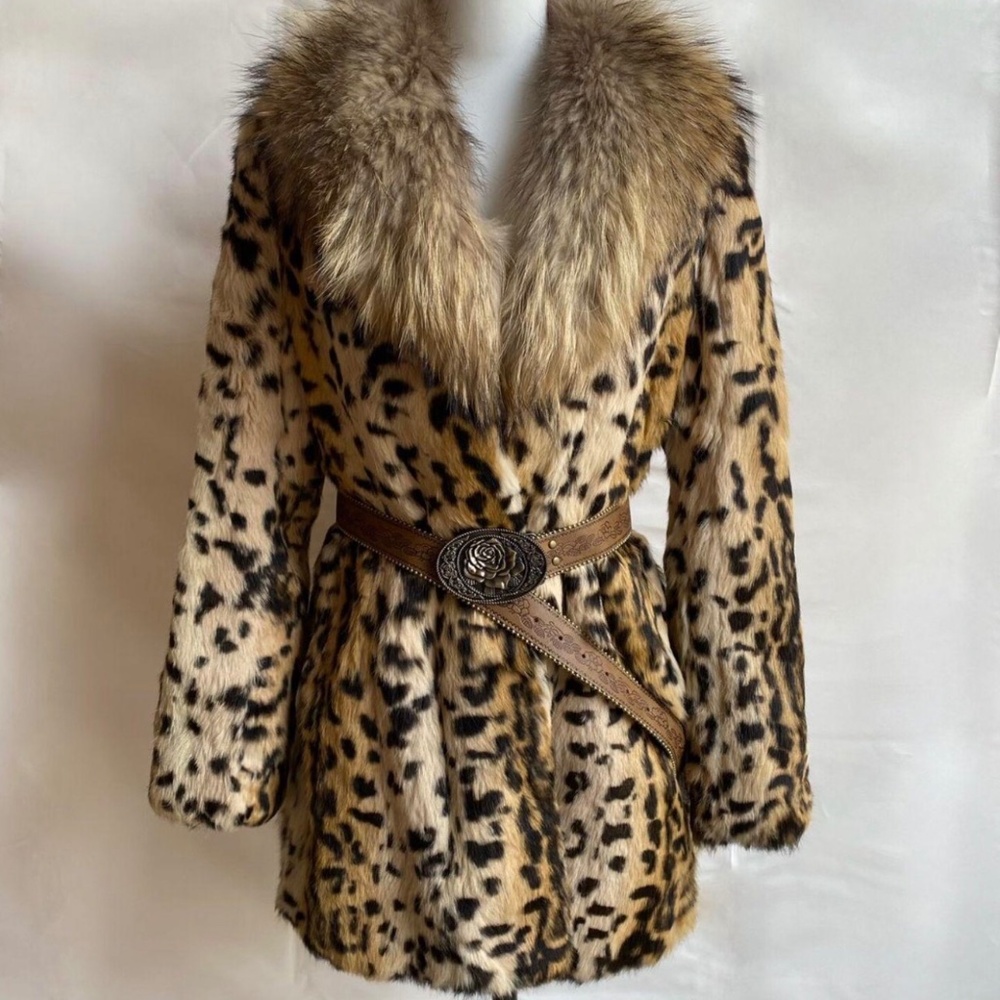 Vintage Leopard Print Mid-Length Fur Coat